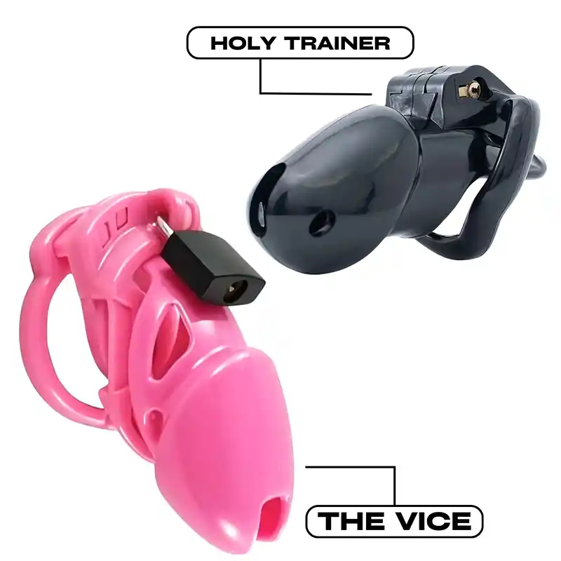 Holy Trainer vs The Vice™ - Chastity Cages Comparisons 6 cherry keeper and the vice chastity cages in pink
